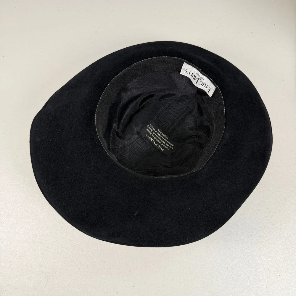 Eric Javits Black Felt Fedora Hat Genuine Python Band Buckle - Picture 6 of 9
